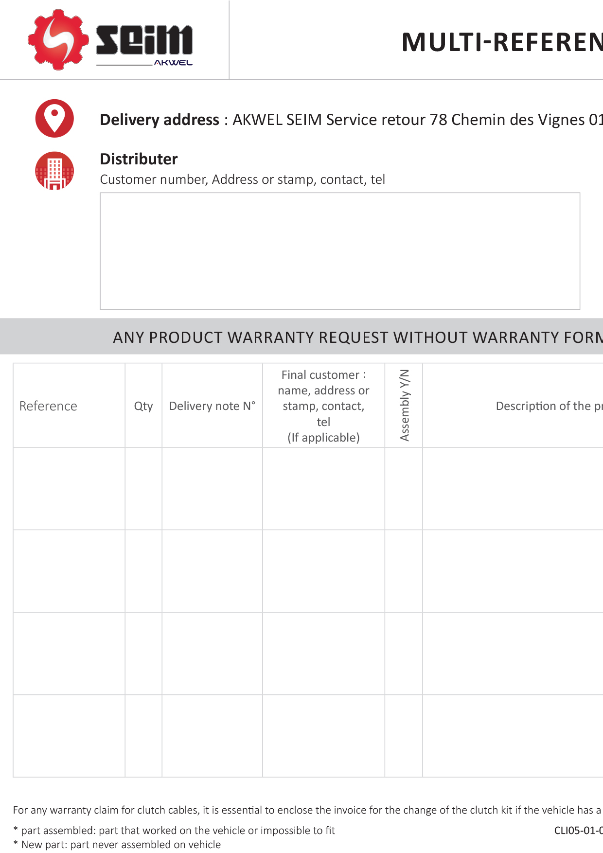 MULTI-REFERENCE RETURN FORM