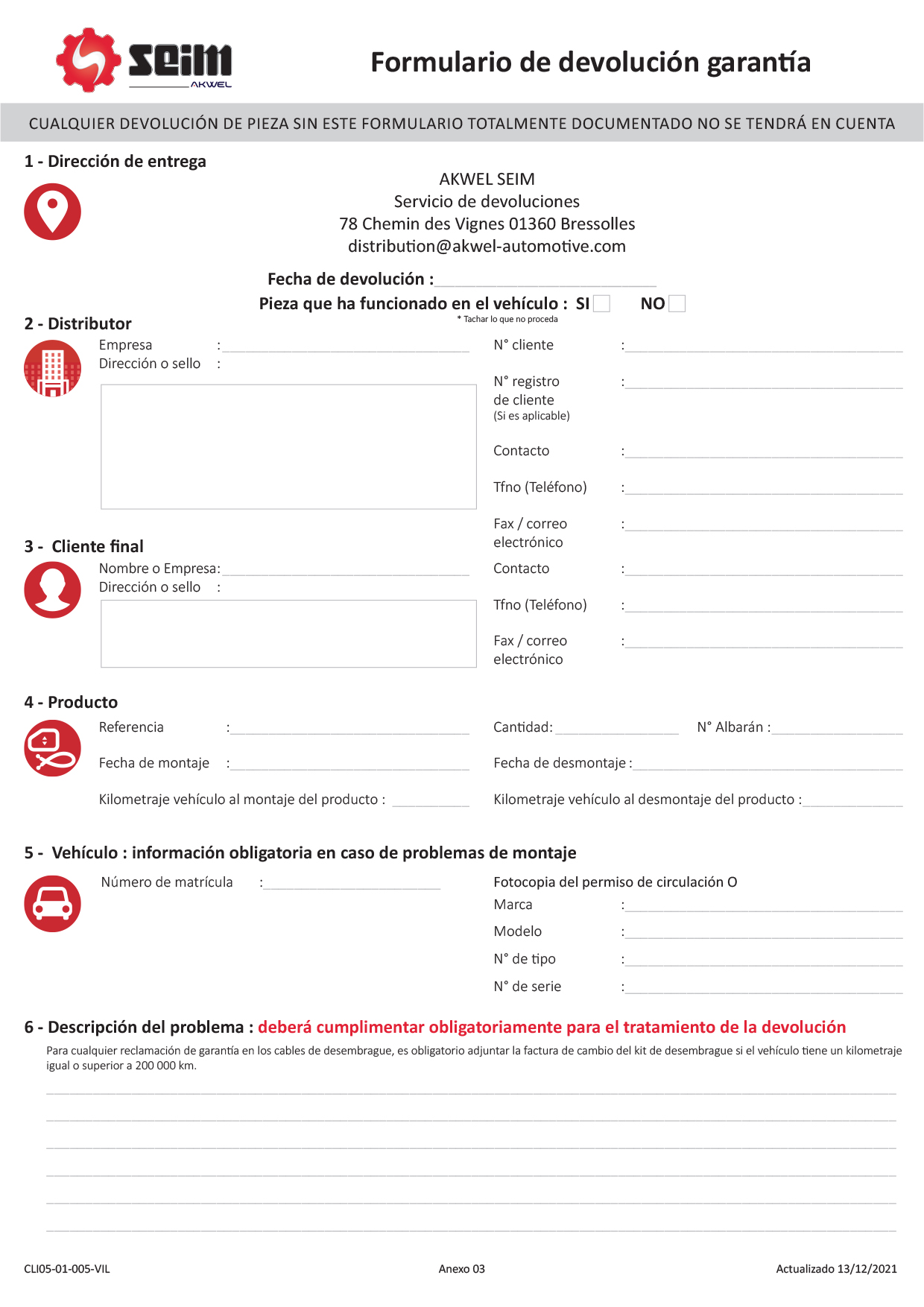 FORMULARIO DE DEVOLUCIÓN GARANTÍA