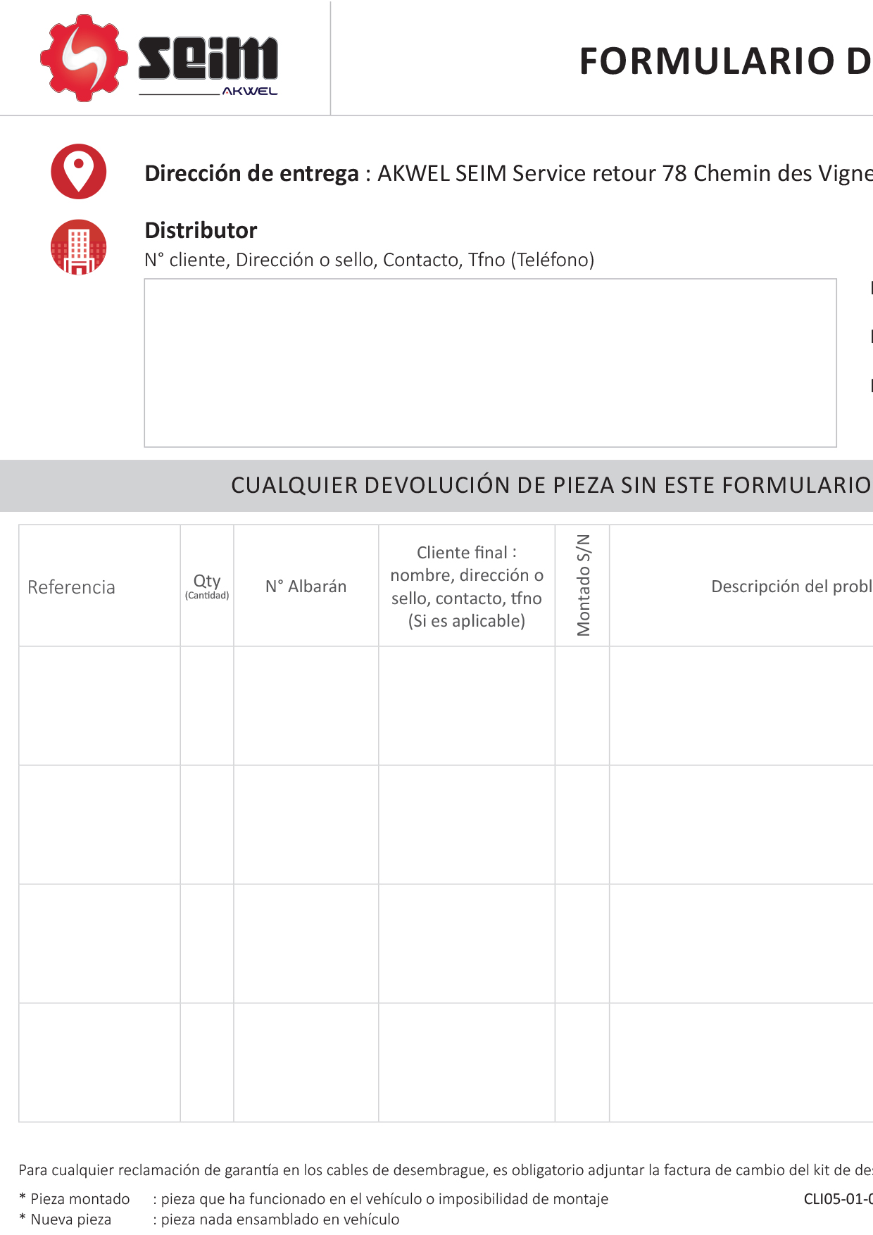 FORMULARIO DE DEVOLUCIÓN VARIAS REFERENCIAS